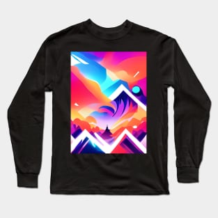 Red Mountain Hiking Neon Abstract Pattern Long Sleeve T-Shirt